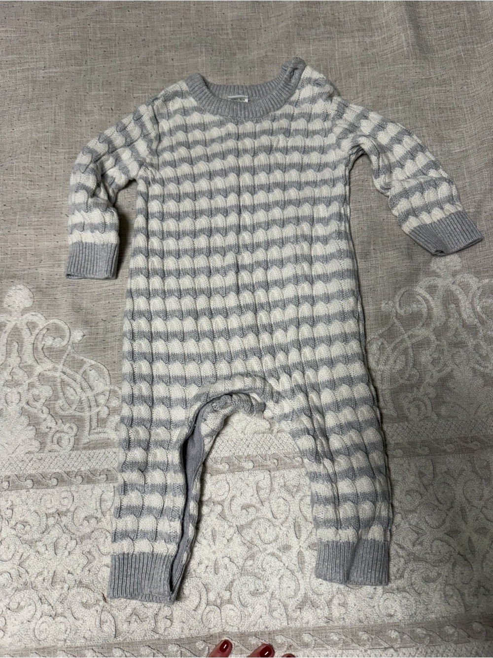 Nordstrom Grey and White Striped Knit Baby One-Piece